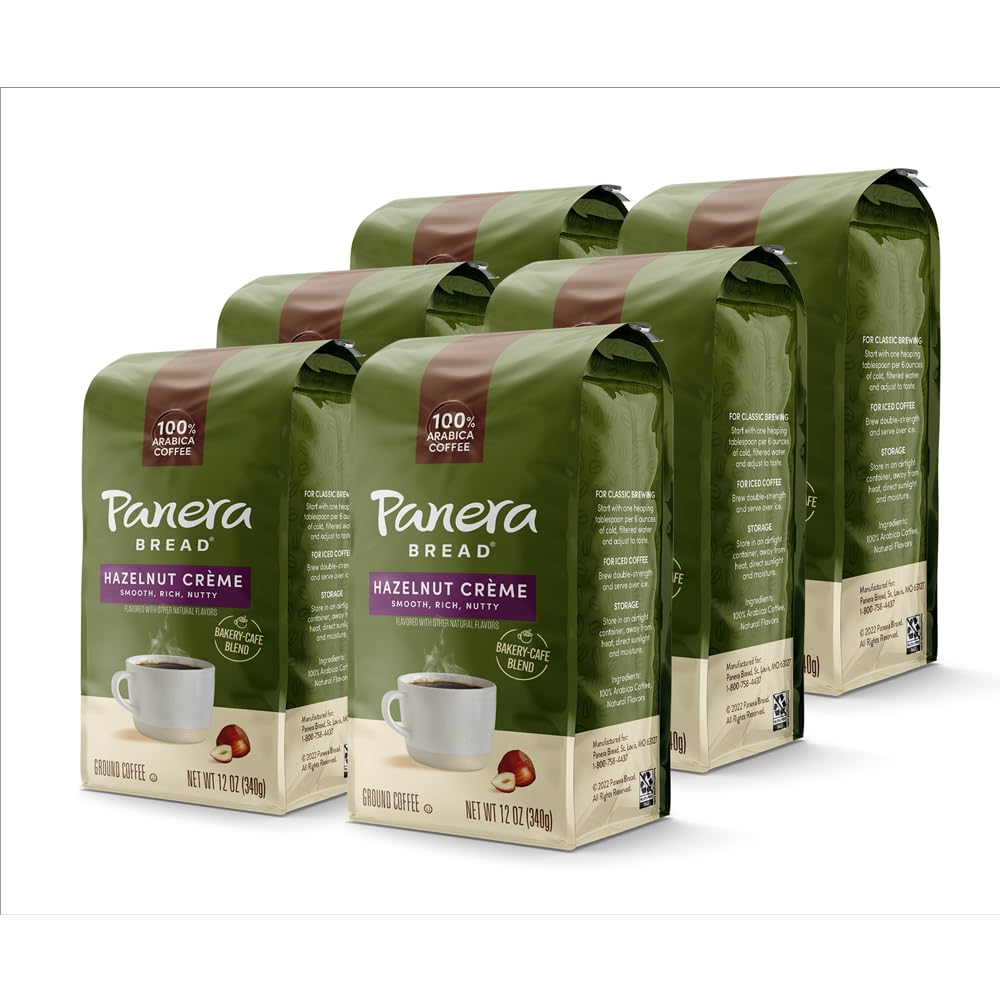 Panera Hazelnut Crme, Ground Coffee, Flavored Coffee, Bagged 12oz, Pack of 6