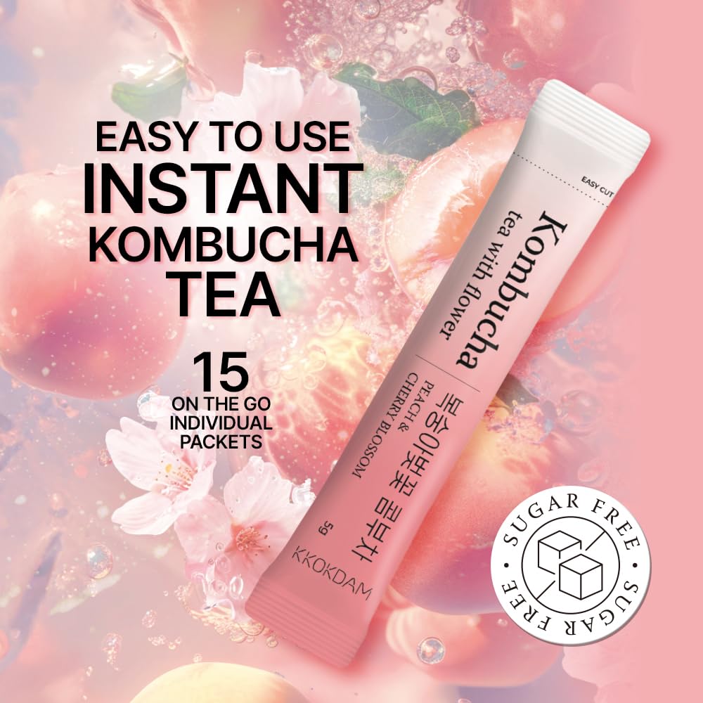 Kkokdam Kombucha Tea 15 Packs - Orange & Marigold Korean Tea - Kombucha Drinks Probiotic Support, Low Calorie, Sugar Free Kombuc