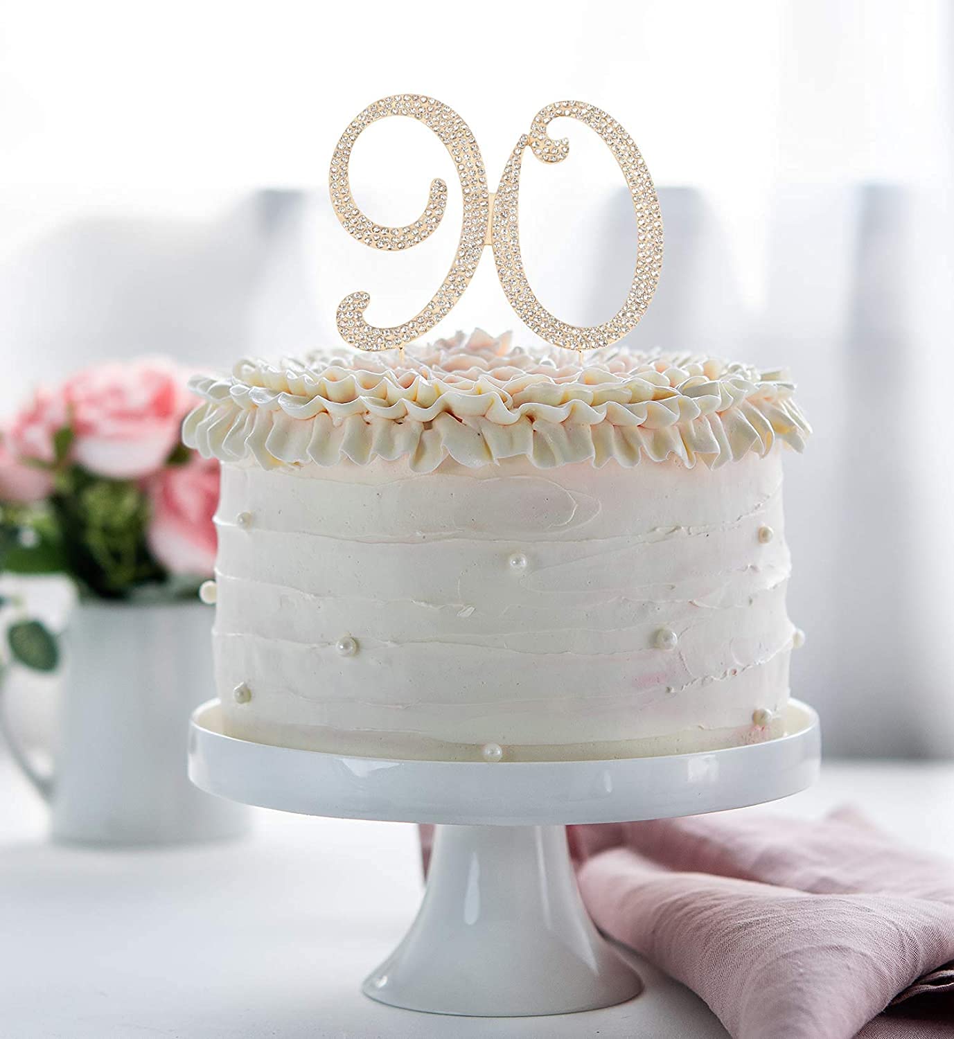 Hatcher lee 90th Birthday Cake Topper - Bling Crystal Gold - Metal - Model HCL-034