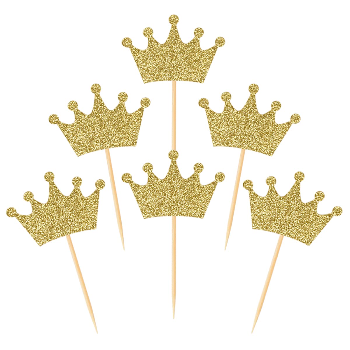 Donoter Crown Cupcake Toppers 48 Pcs Gold Glittery Paper Picks for Baby Shower Birthday Party Decorations