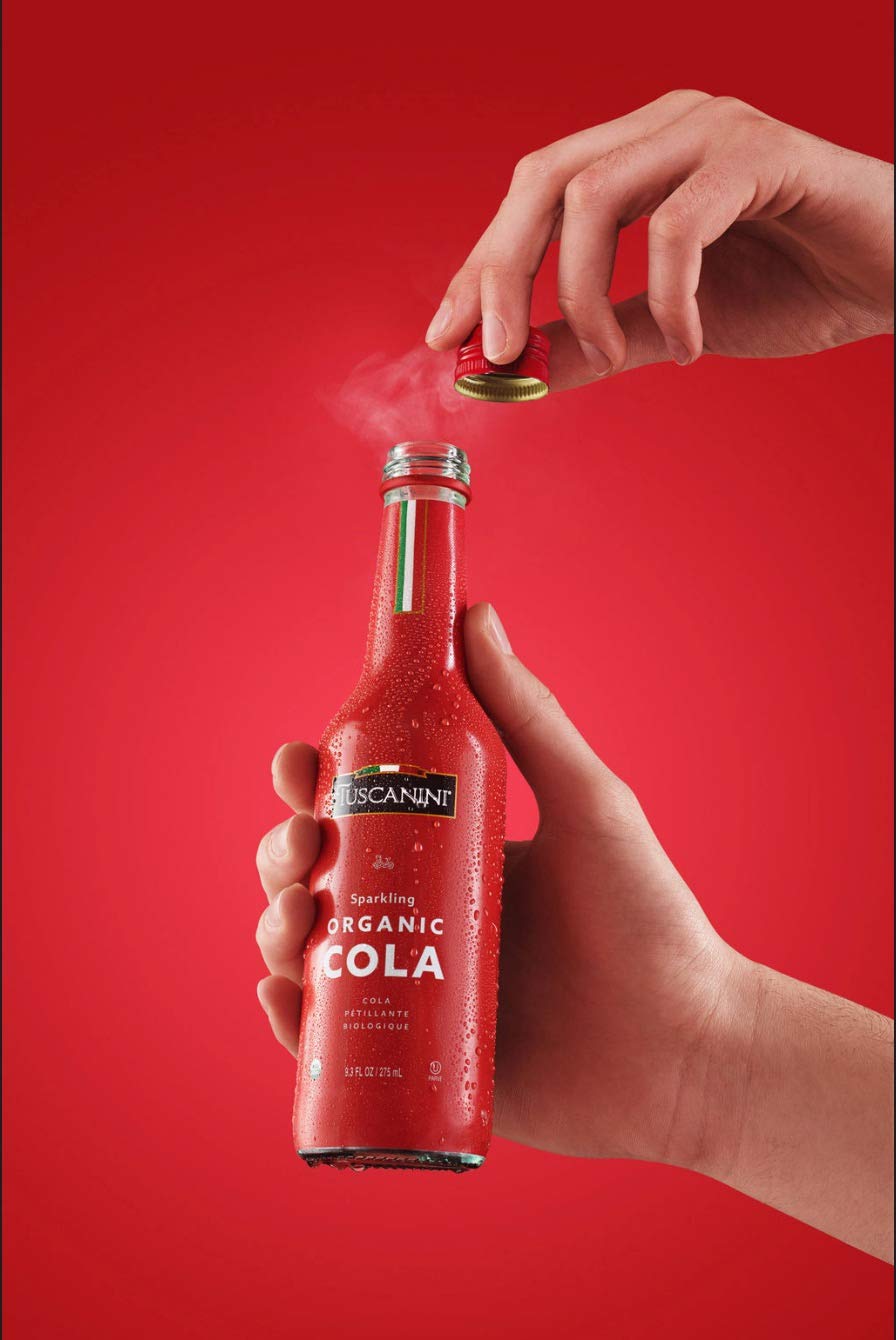 Tuscanini Organic Cola Soda, Naturally Caffeine Free, 9.3oz (6 Pack), Elegant Glass Bottle, Great Taste, Chemical Free