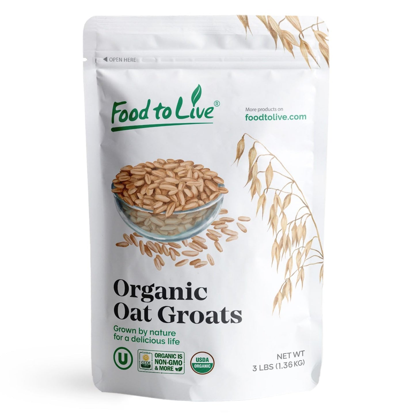 Food to Live Organic Steel Cut Oats, 3 Pounds - 100% Whole Grain Irish Oats, Non-GMO Cereal, Non-Irradiated, Vegan, Bulk, Produc