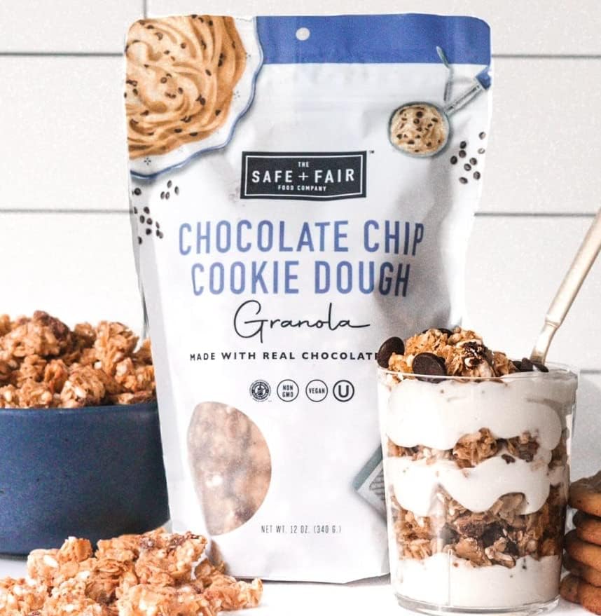 The Safe + Fair Food Company Chocolate Chip Cookie Dough Granola - Gluten-Free, Vegan, Allergen-Free - 12oz Pack, 6 Count Case