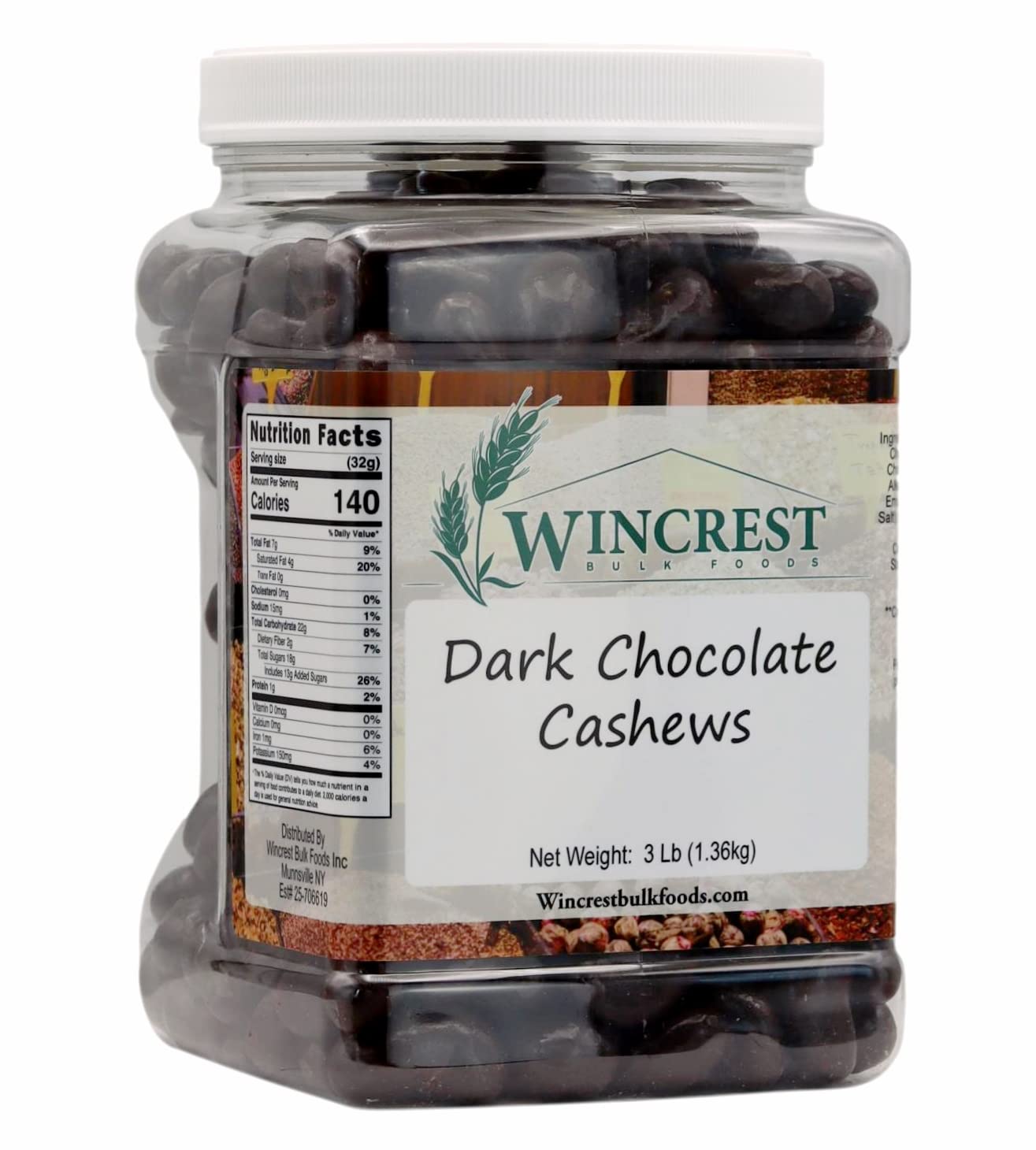 Wincrest Dark Chocolate Cashews (3 Lb Tub)