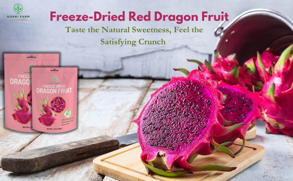 NOKKI FARM Freeze-dried Dragon Fruit, 100% Natural, Vegan, Non-GMO, 50g (Pack of 3)