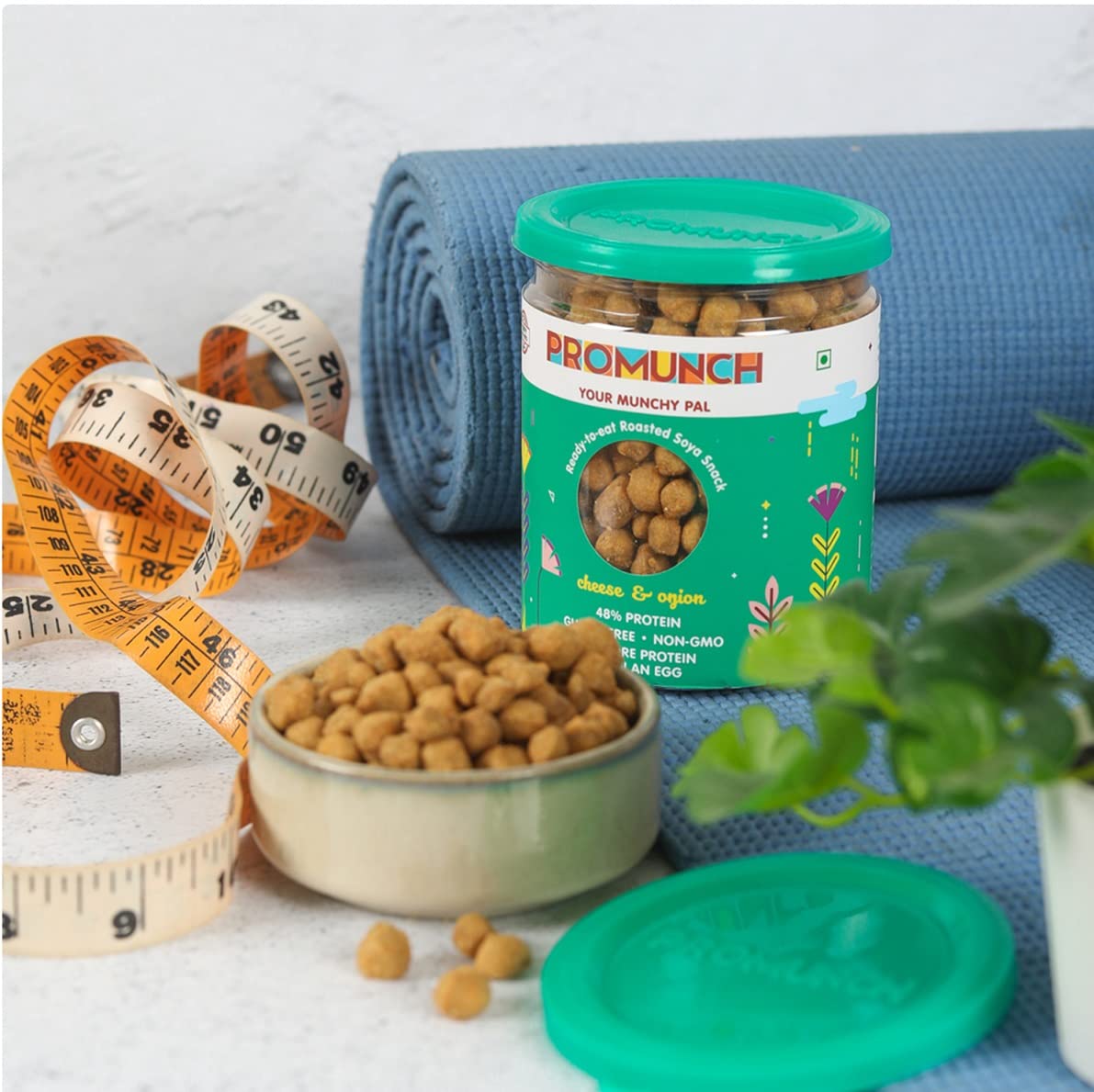 Promunch Roasted Soya Snack | High-Protein | Healthy | Gluten-Free | Pack Of 2, Flavour: Tangy Pudina And Cheese & Onion, 150 G