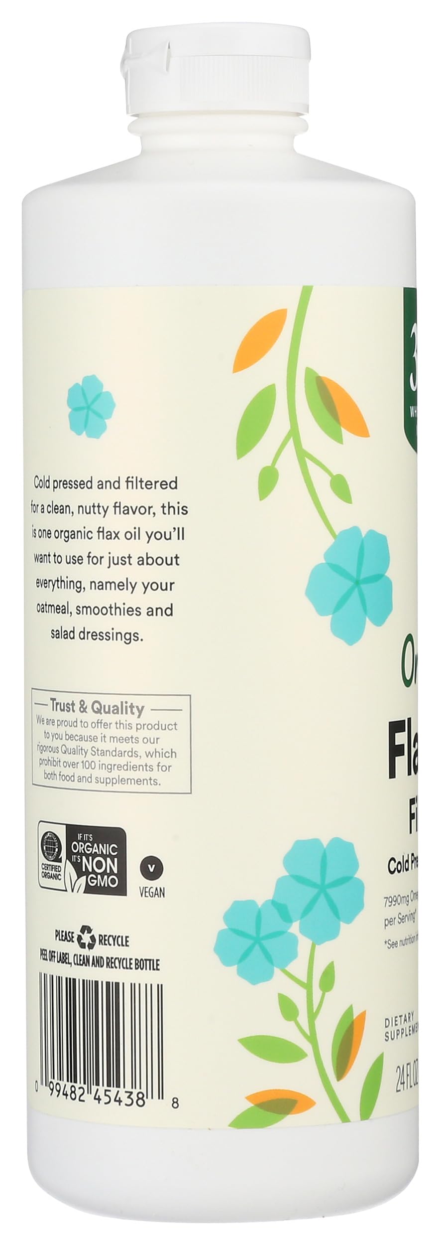 365 Everyday Value Organic Flax Oil, 24 fl oz - Cold Pressed, Non-GMO, Healthy Omega-3 Fatty Acids, Pack of 1
