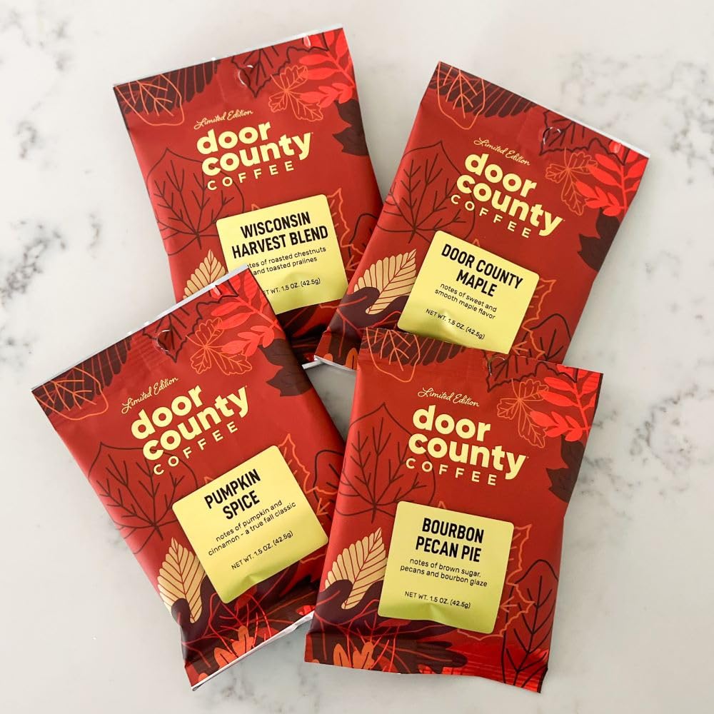Door County Coffee Gourmet Fall Flavored Coffee Sampler Pack - 10 Bags, 1.5 Ounce Each, Brown