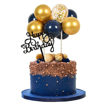 Beishida 5 Inch 10Pcs Balloon Cloud Cake Topper Navy Gold Happy Birthday Cupcake Toppers Mini Balloon Cake Decoration Topper Gar