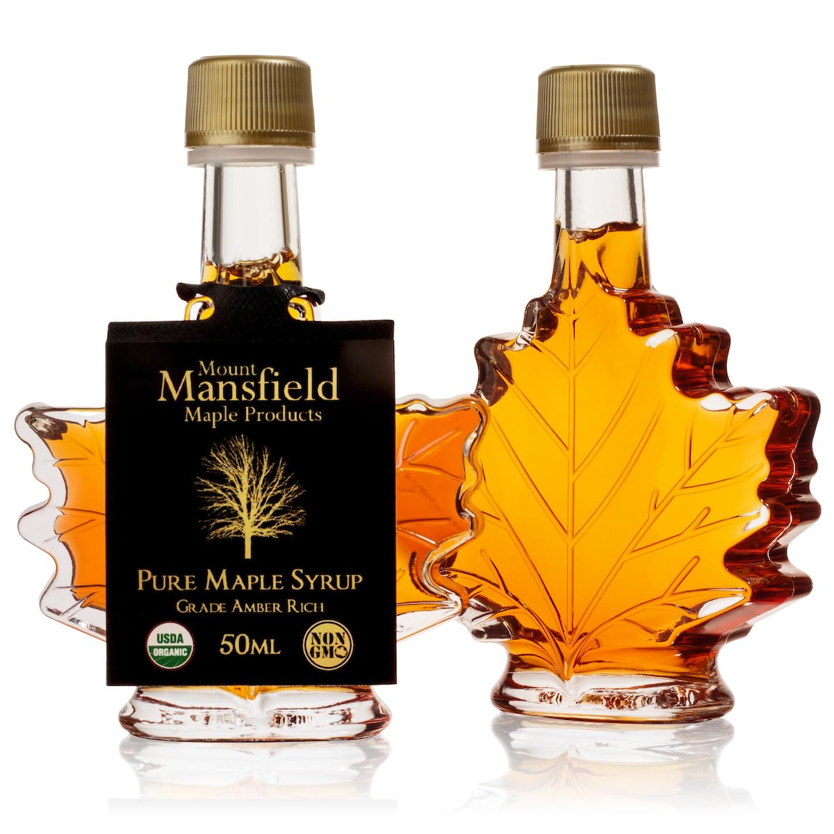 Mount Mansfield Maple Products Organic Pure Vermont Maple Syrup Wedding Favors Set of 24, 50ml Glass Leaf Bottles