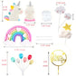 Unicorn Cake Topper, Qoadwem 15Pcs Unicorn Rainbow Cake Toppers For Girls With Rainbow Heart Unicorn Cloud Balloon Happy Birthda