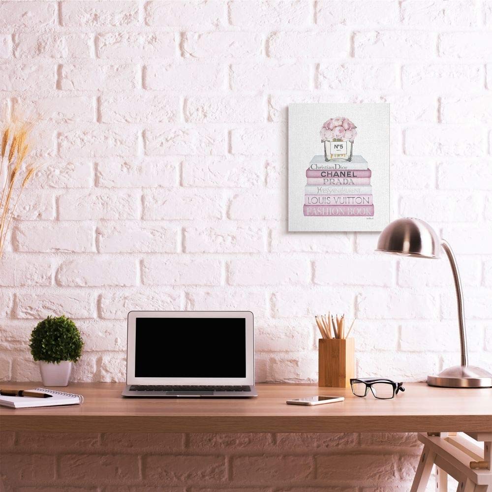 Stupell Industries Pink Rose Bouquet and Fashion Designer Bookstack Wall Art, 16x20, White