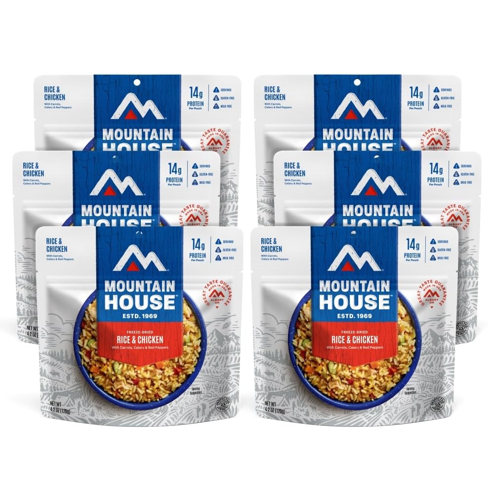 Mountain House Gluten-Free Rice & Chicken Freeze-Dried Food For Camping, 12 Servings, 30-Year Shelf-Life