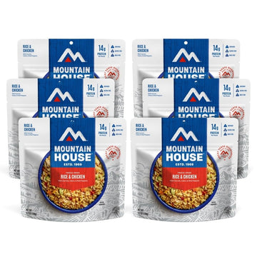 Mountain House Gluten-Free Rice & Chicken Freeze-Dried Food For Camping, 12 Servings, 30-Year Shelf-Life