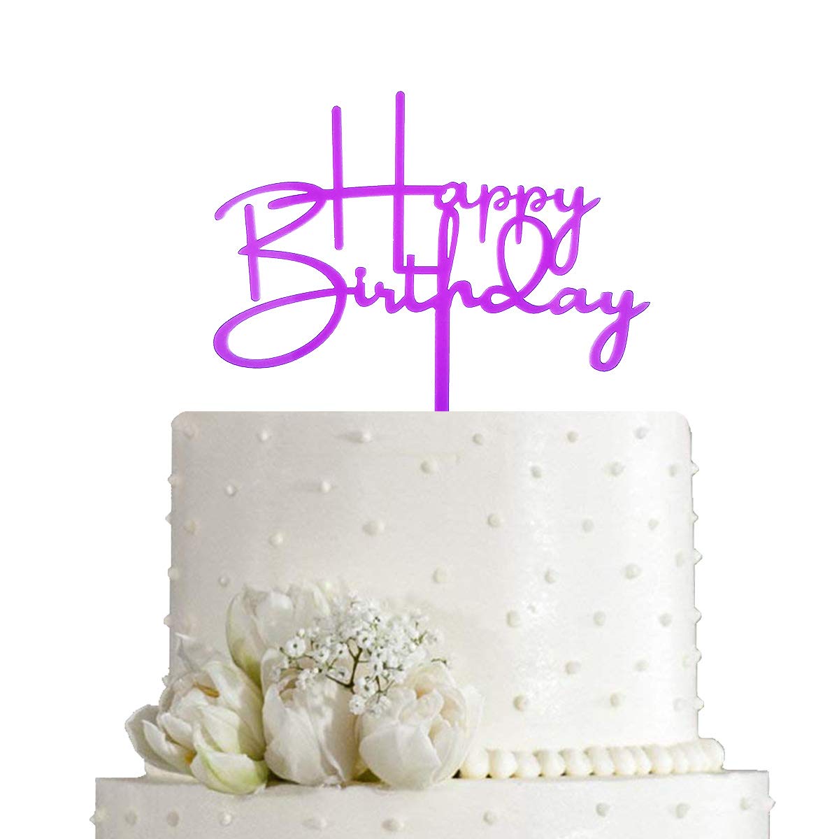 Happy Birthday Cake Topper For Birthday Party Decorations - Purple Acrylic