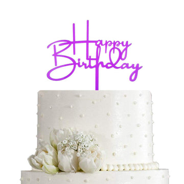 Happy Birthday Cake Topper For Birthday Party Decorations - Purple Acrylic