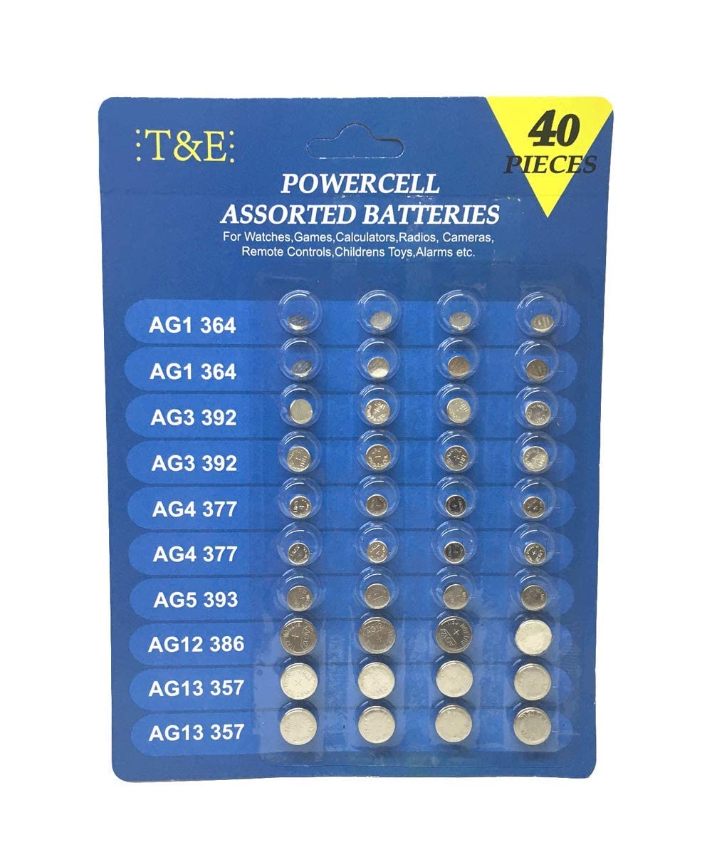 40 Piece Powercell Assorted Batteries For Watches Games Calculators Radios Cameras Remote Controls Childrens Toys Alarms