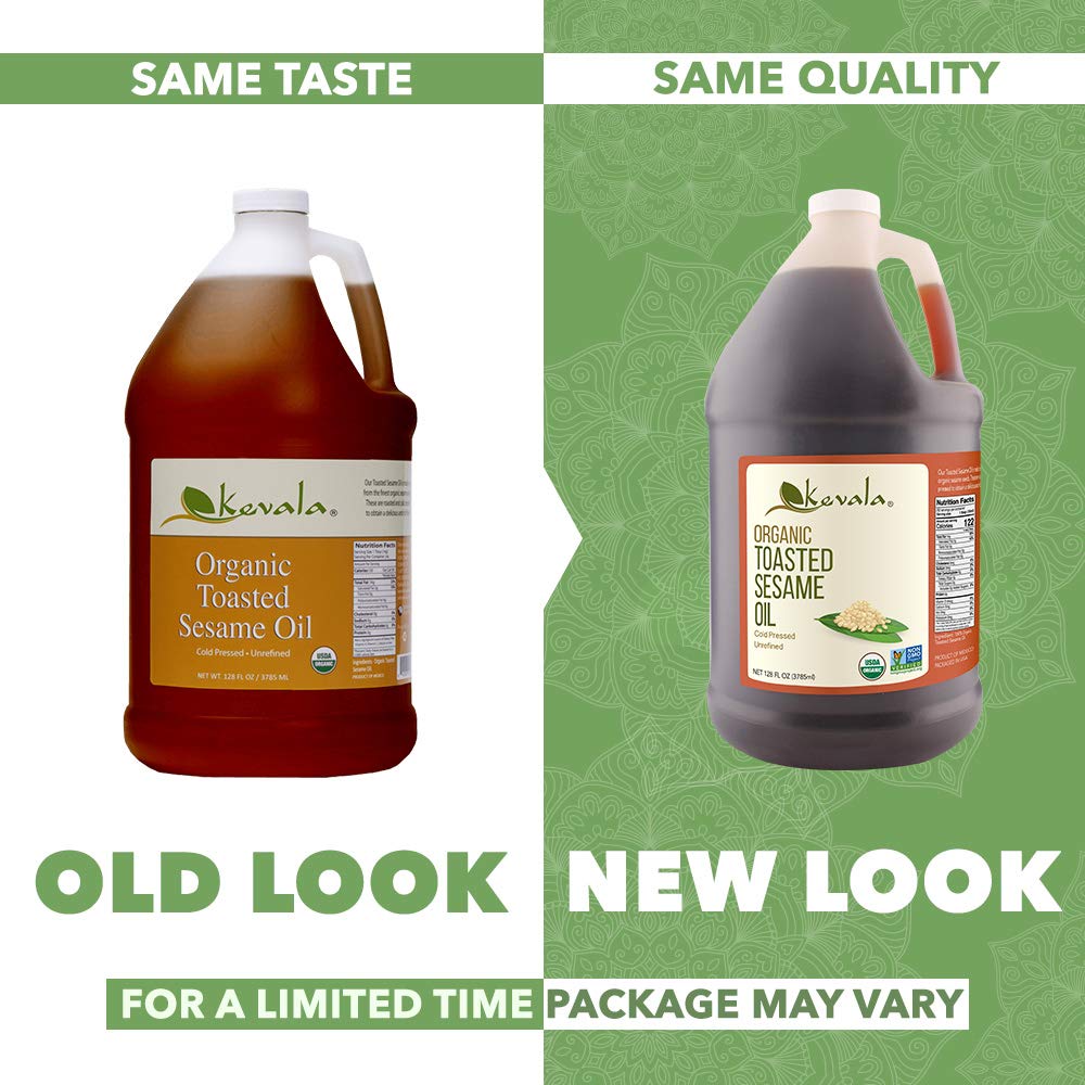 Kevala Organic Toasted Sesame Oil, Cold Pressed Cooking Oil, Vegan, Gluten Free, 128 Fl Oz (1 Gallon)