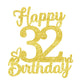 32 Birthday Cake Toppers - Gold Glitter, 32Nd Birthday Decorations For Men & Women