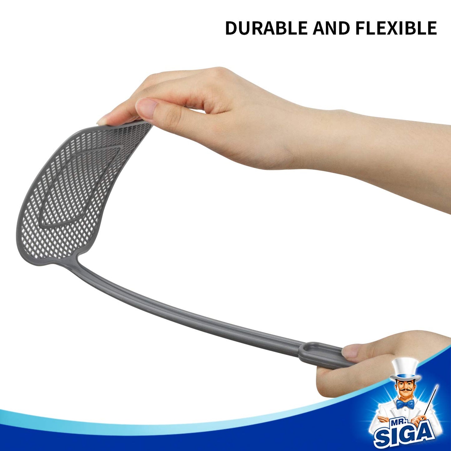 Mr.Siga Heavy Duty Long Handle Fly Swatter, Gray, 6 Pack