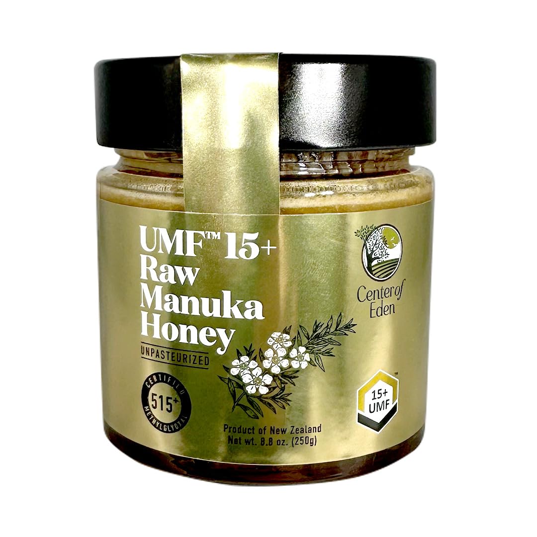 Center Of Eden Raw Manuka Honey Umf 15+, Mgo 515+, 100% Natural, Unpasteurized, Glass Jar, 8.8 Oz (250G), Certified, New Zealand