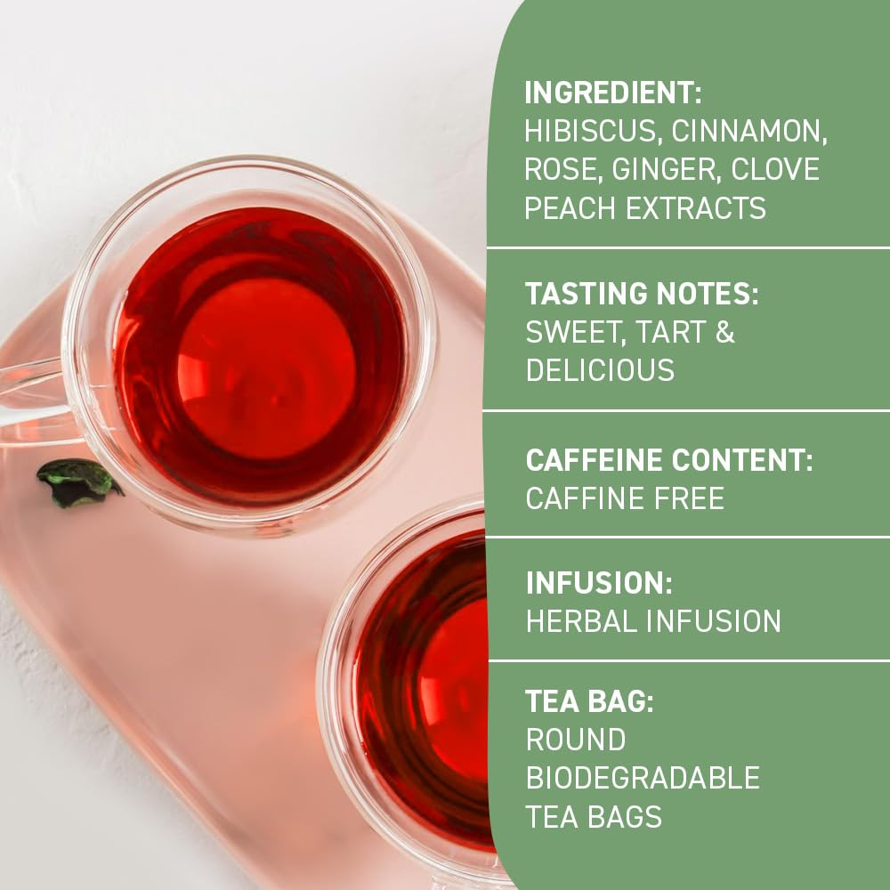 HANDPICK Peach Tea Bags, Herbal Tea with Hibiscus, Cinnamon, Ginger, Caffeine-Free, 80 Count