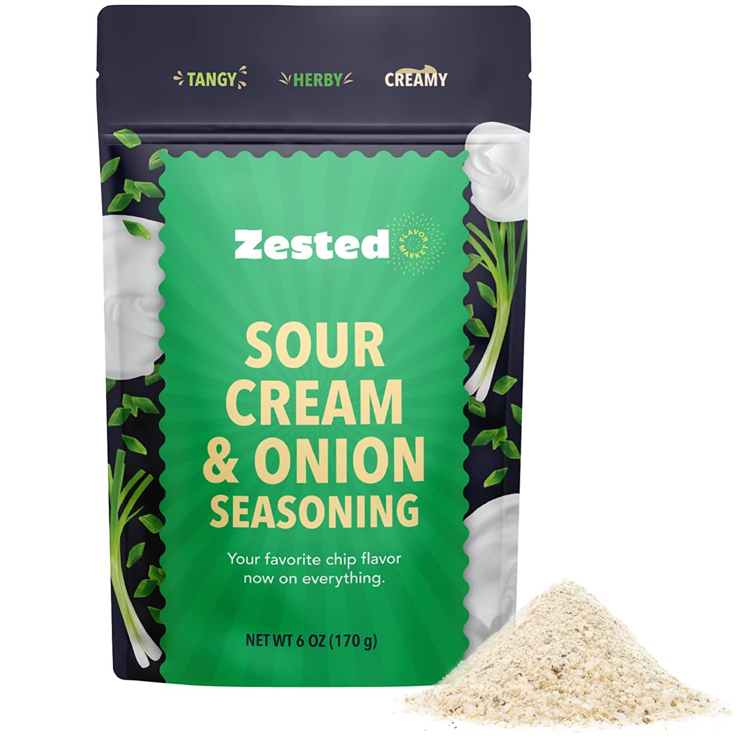 Sour Cream and Onion Seasoning - XL 6 oz Bag - Zested Tangy and Creamy Spice Blend - Gluten-Free and Nut Free - Goes Great On Sn