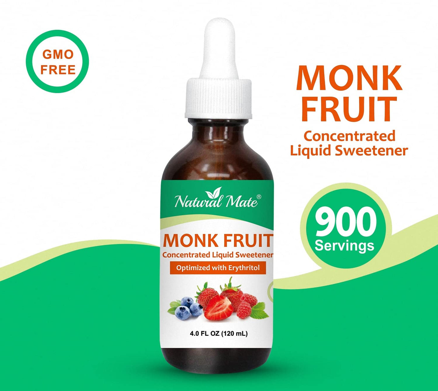 Monk Fruit Liquid Sweetener (Optimized With Erythritol) 4 Fl Oz (120 Ml) - Glass Bottle | 1 Pack