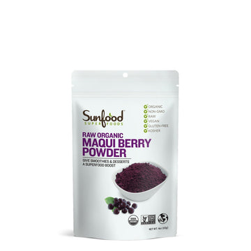 Sunfood Superfoods Organic Maqui Berry Powder, 4 oz, Raw, Non-GMO, Antioxidant-Rich Superfood for Smoothies and Desserts