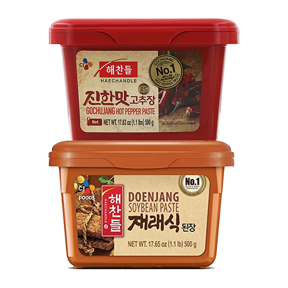 BOX OF LIFE CJ Red Pepper Chilli Paste (Gochujang) 500g & Soybean Paste (Doenjang) 500g Korean Cooking Bundle Set