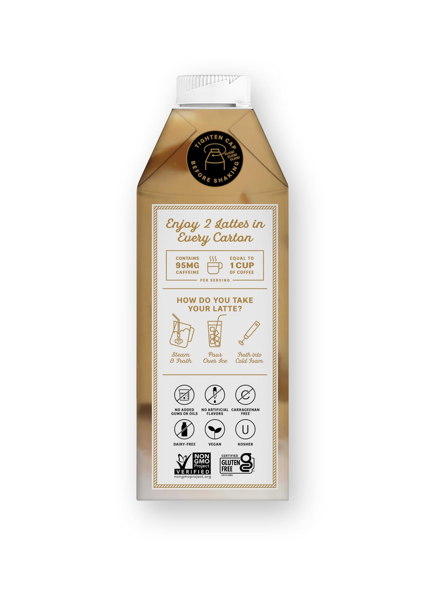 Elmhurst Oat Milk Latte, Plant-Based, Vegan, Cold Brew, 95mg Caffeine, 25.4oz (Pack of 6)