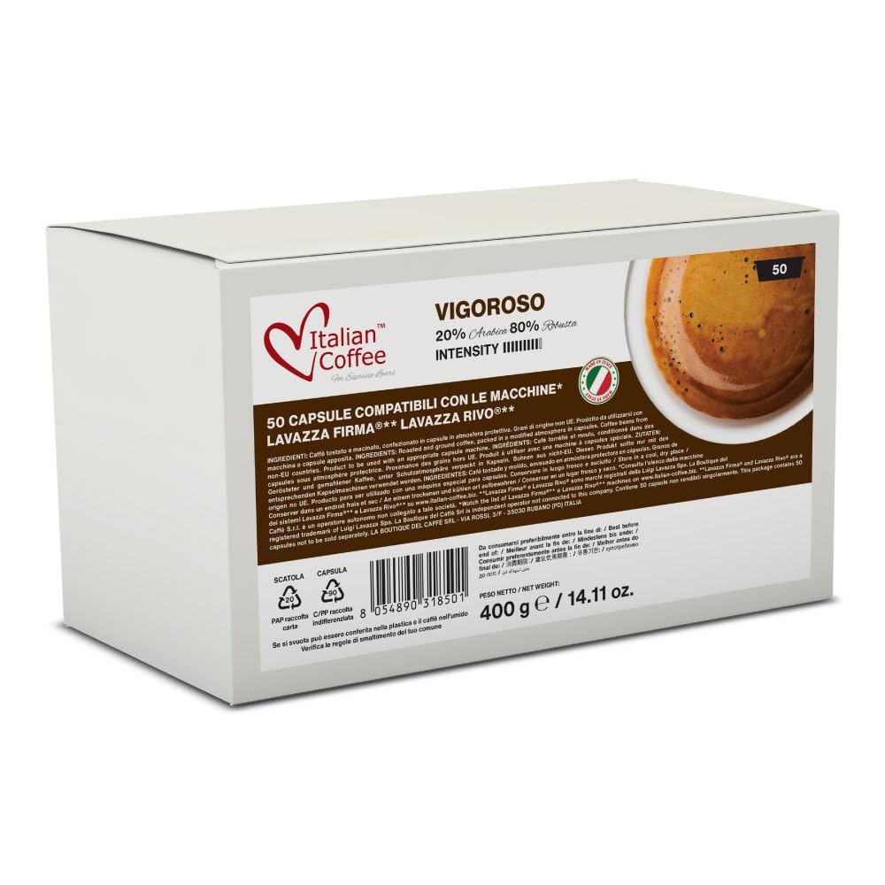 ITALIAN COFFEE FOR ESPRESSO LOVERS Coffee Capsules for RIVO Machines, Vigoroso, 50 Count (Pack of 1)