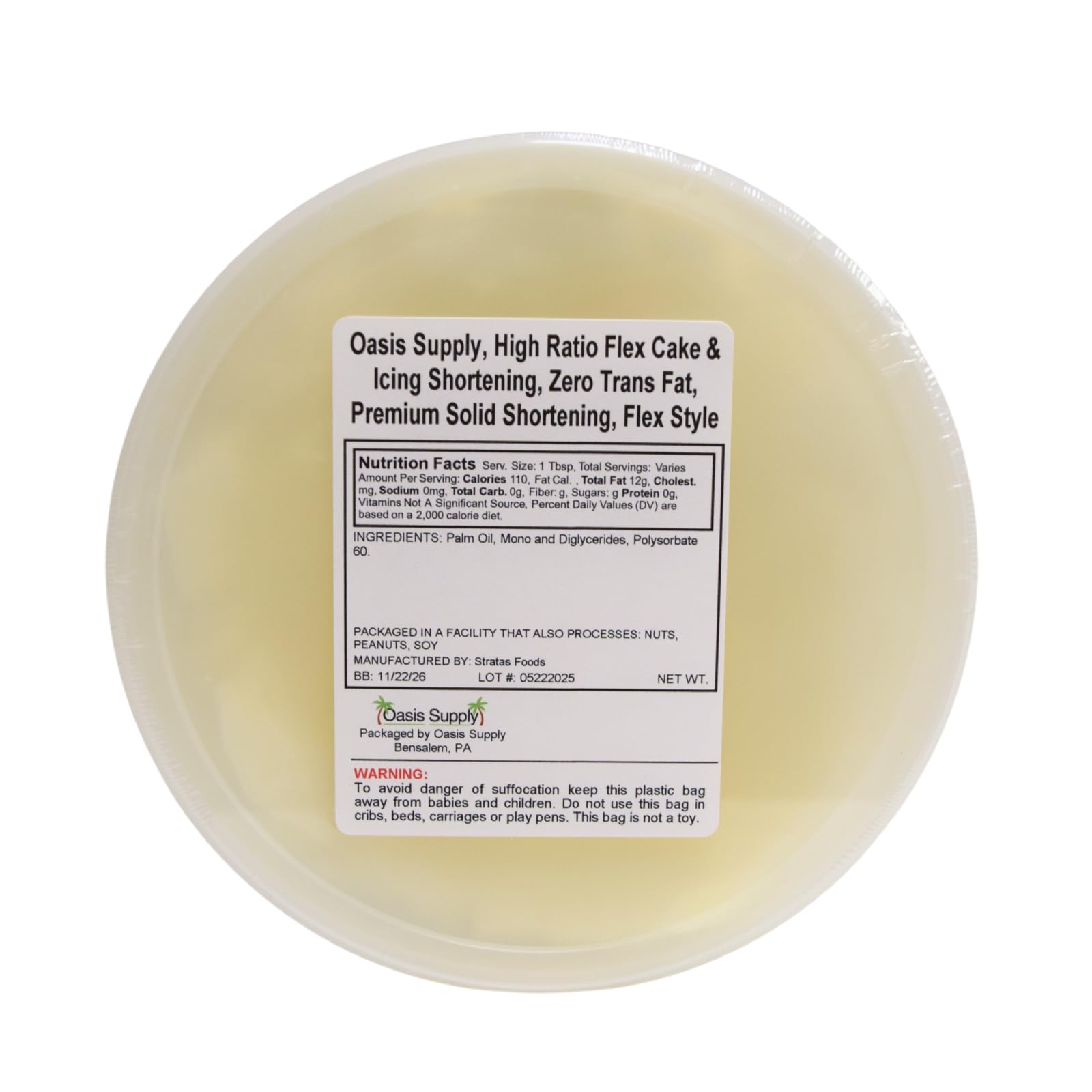 Oasis Supply High Ratio Flex Cake & Icing Shortening, Zero Trans Fat, 5 LBS, Ultra White