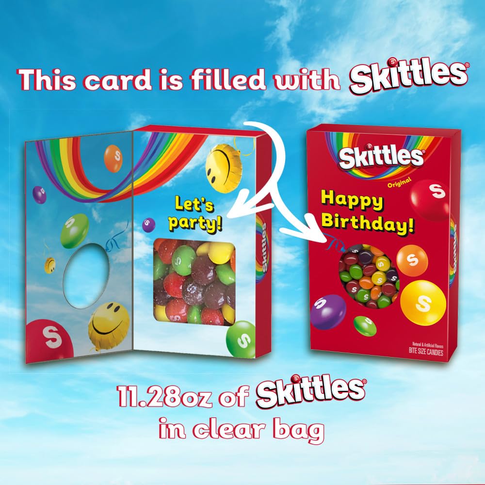Skittles Original Chewy Candy Happy Birthday Card & Gift Box All In One Birthday Present For All Ages, 11.28 Oz Box