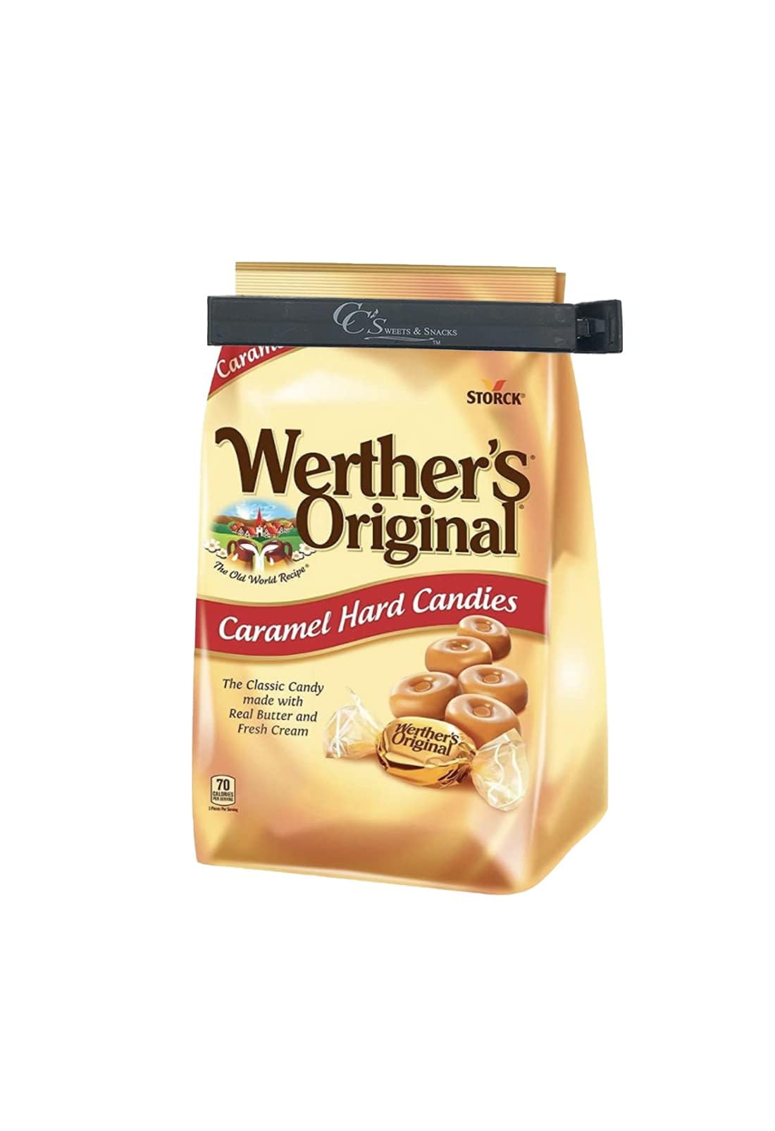 Werthers Original Hard Caramel Candy 39.75Oz (2Pk) Bulk Bag Individually Wrapped W/Cc Sweets & Snacks Bag Clip