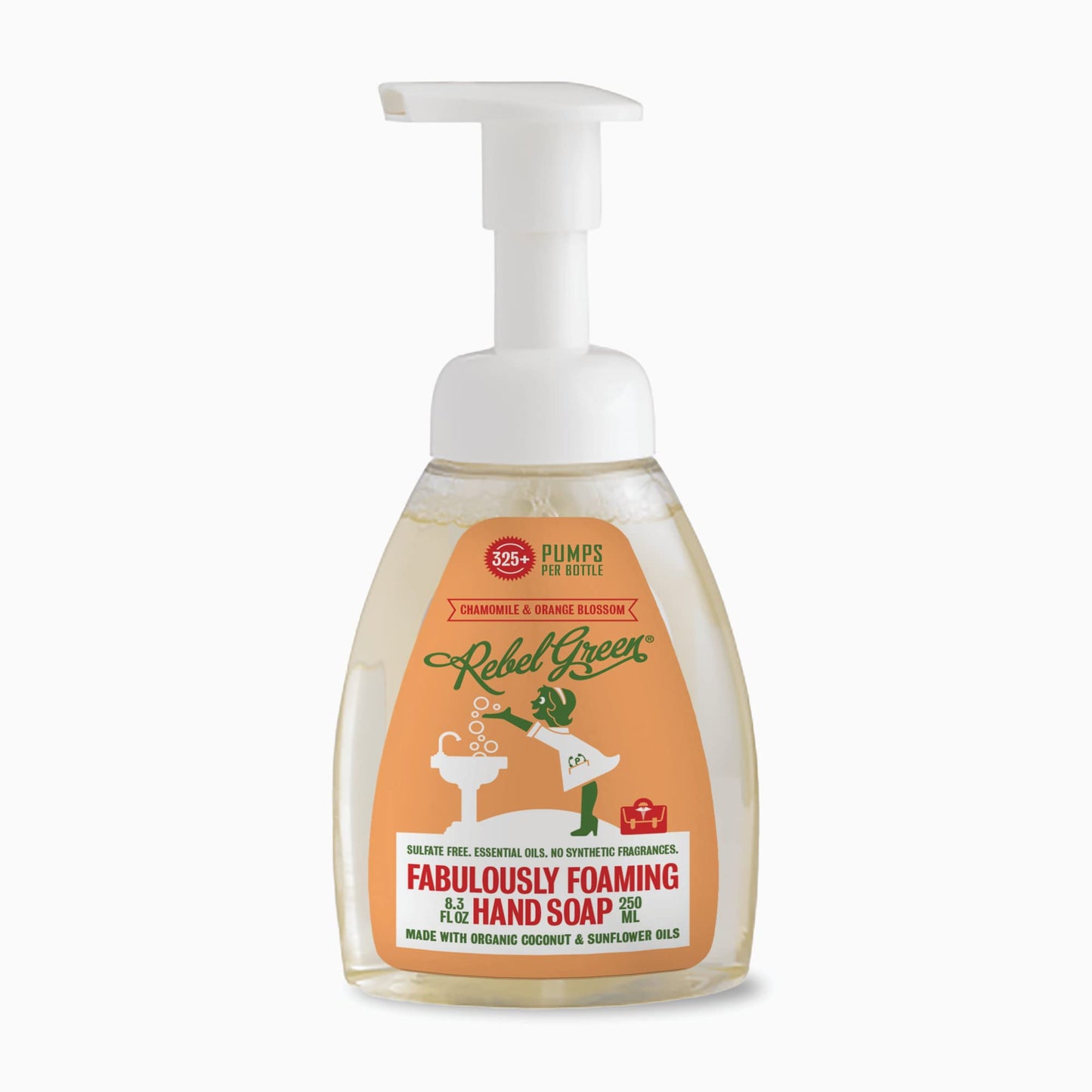 Rebel Green Foaming Hand Soap - Moisturizing Natural Bathroom & Kitchen Liquid Foaming Soap - Gentle Household Hand Wash With Orange Chamomile Scent - (8Oz, 6 Pack)