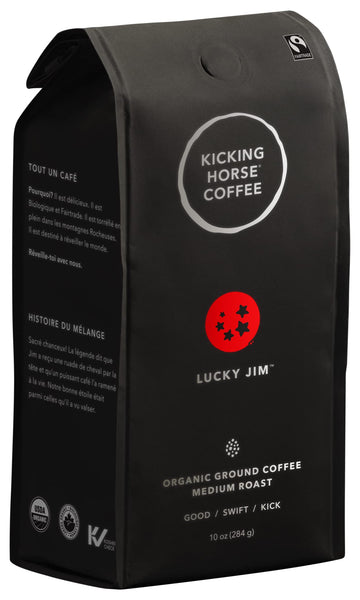 Kicking Horse Coffee Lucky Jim, Medium Roast, Ground, 284 G - Certified Organic, Fairtrade, Kosher Coffee, 284 Grams