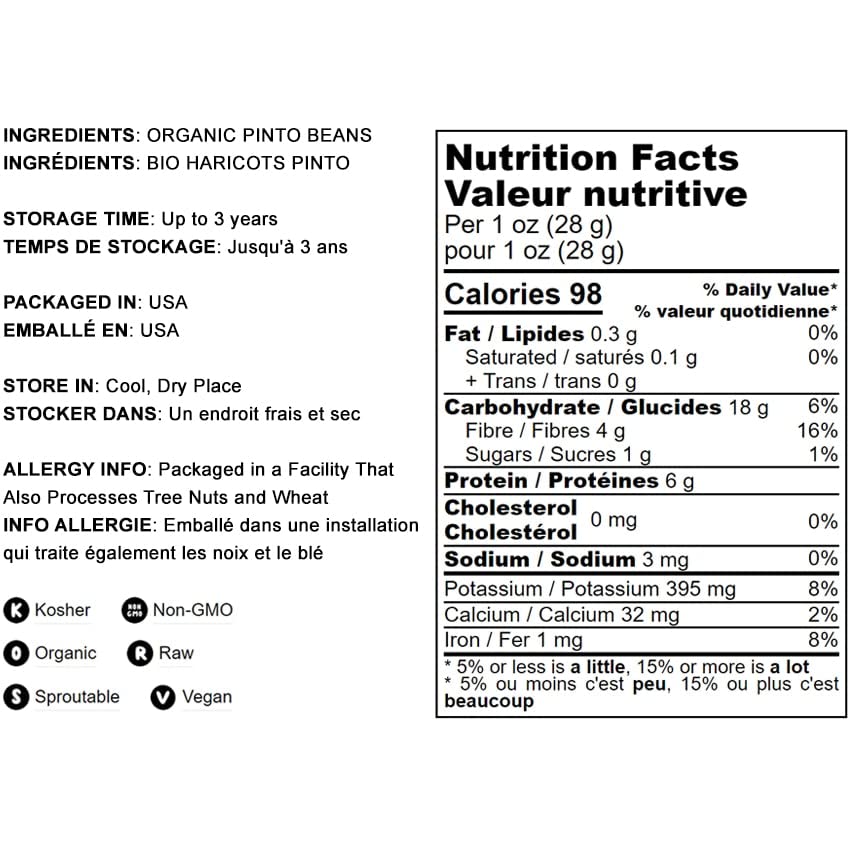 Food to Live Organic Pinto Beans, 10 Pounds, Non-GMO, Frijioles Pintos, Whole Dried Beans, Sproutable, Vegan, Kosher, High in Ir
