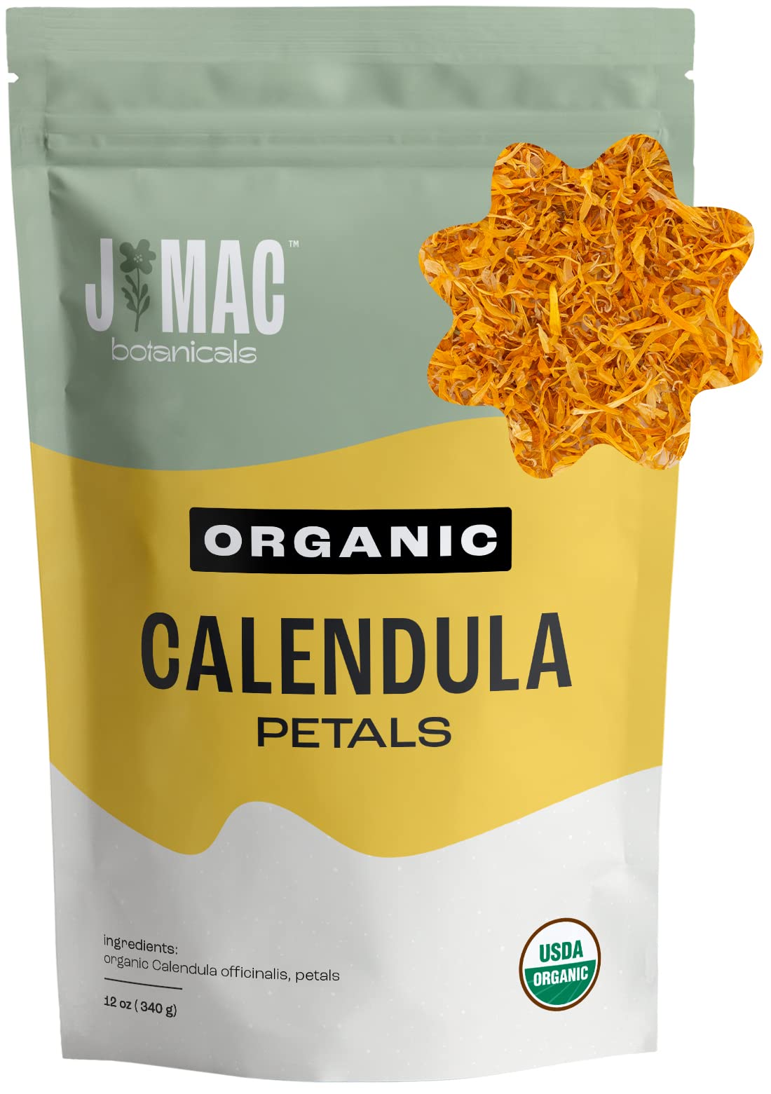J MAC BOTANICALS Organic Calendula Petals Edible Dried Flowers 12 oz
