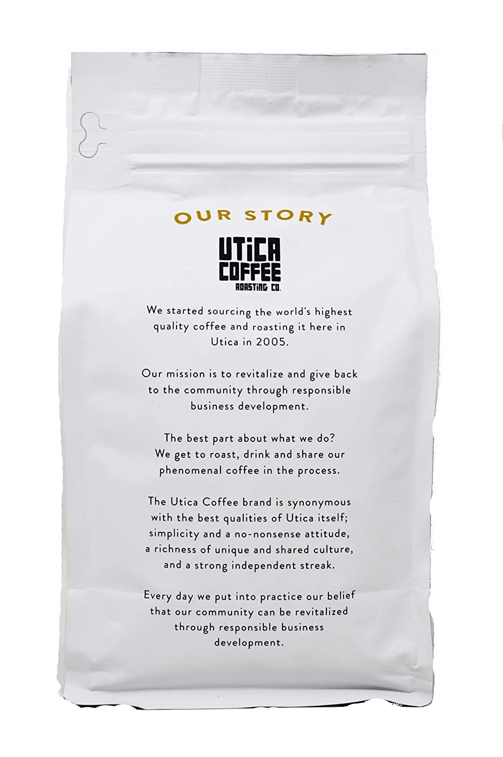 Utica Coffee Roasting Co. Half Moon | Specialty Flavored Medium Roast Ground Coffee | 16 Oz Reclosable Bag