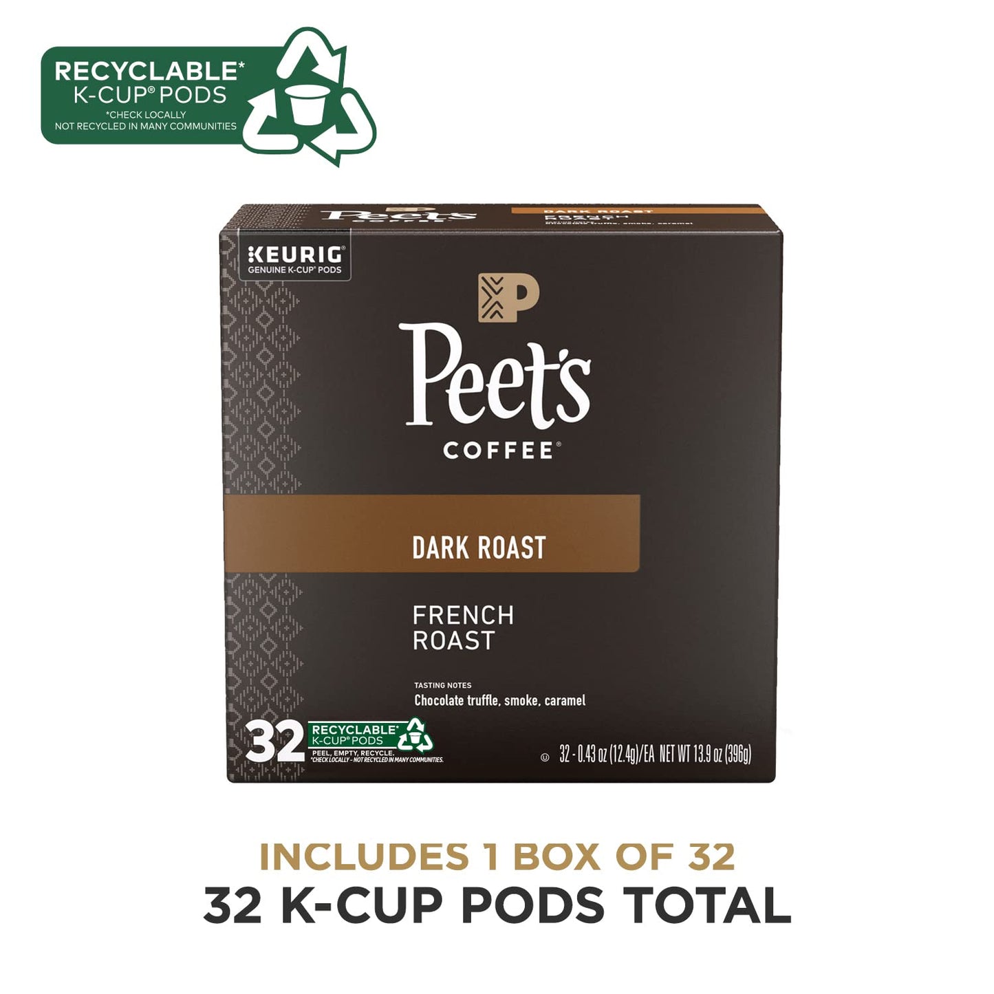 Peets Coffee Dark Roast Single Serve Coffee Pods - French Roast 32 Count (Pack of 1)
