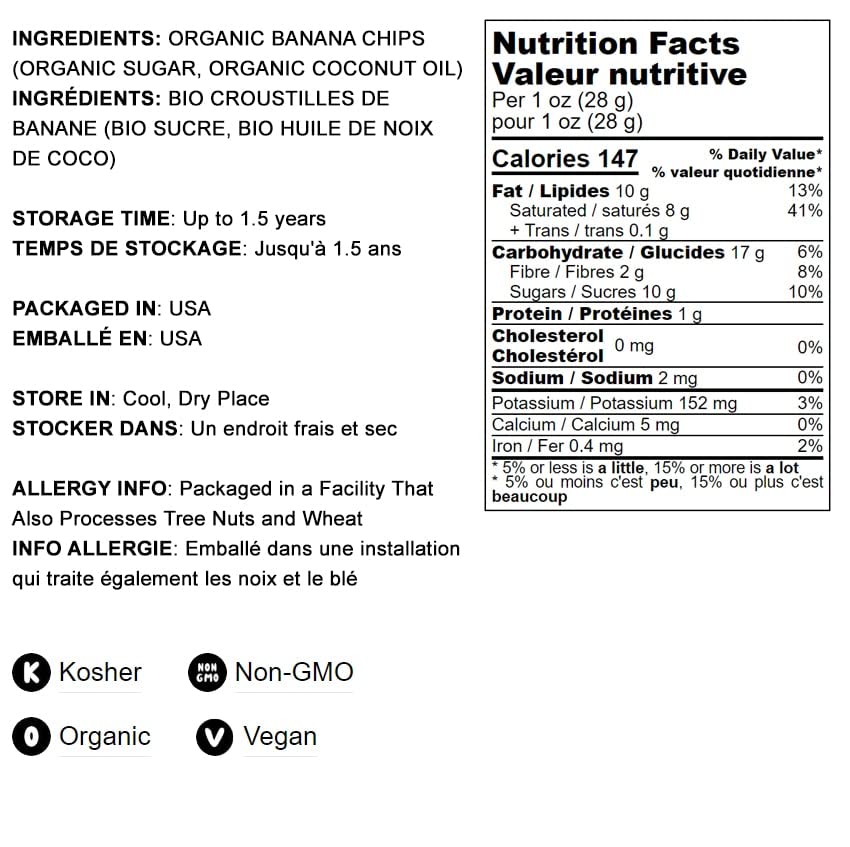 Food to Live Organic Banana Chips, Sweetened, Unsulfured, Non-GMO, Vegan, 1 Pound