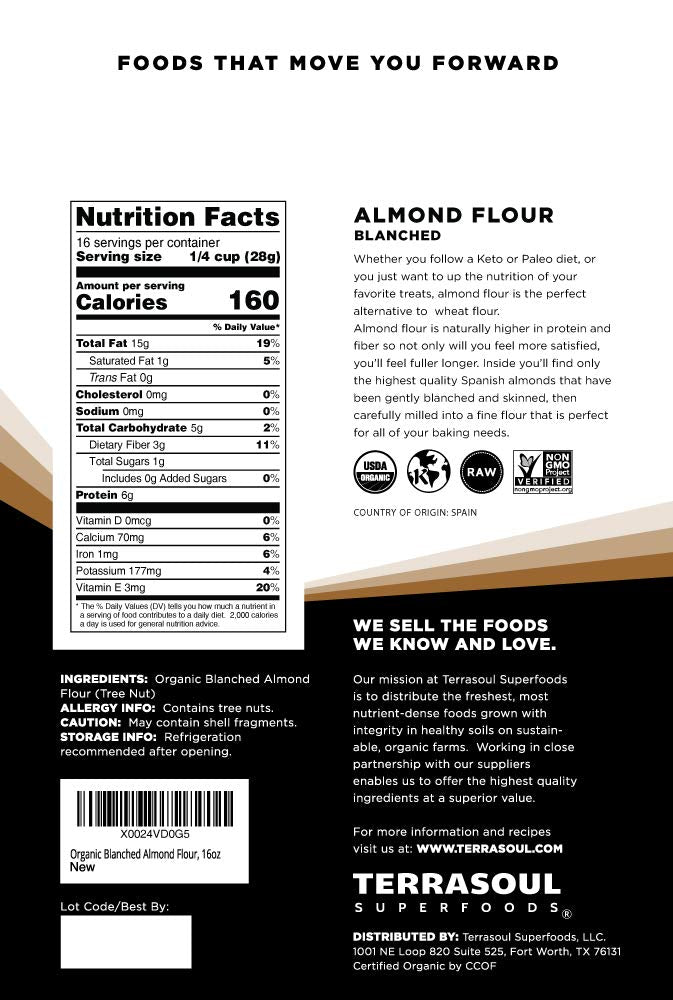 Terrasoul Superfoods Organic Almond Flour, 3 Lbs (Pack Of 3) - Fine Texture | Grain-Free | Gluten-Free | Perfect For Keto Baking