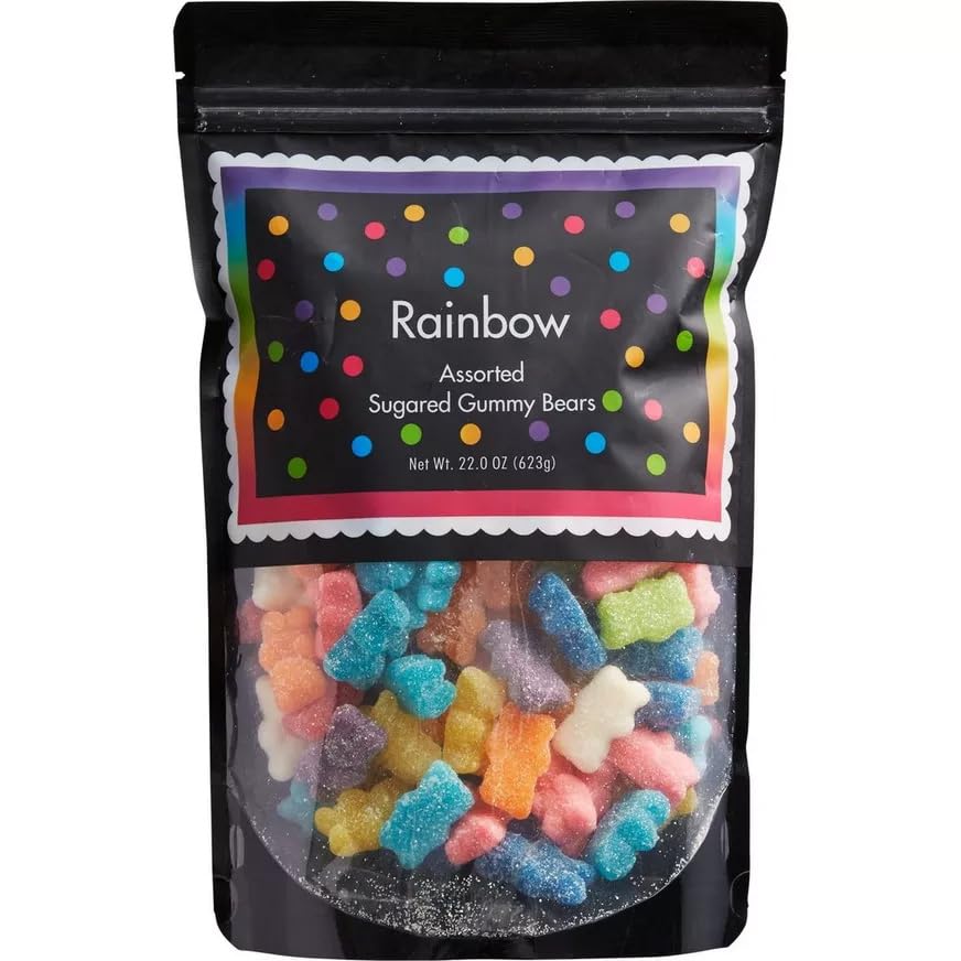 The Hampton Popcorn Company Rainbow Gummy Bears, 22 Ounce Resealable Bag, Assorted Fruit Flavors