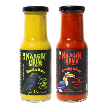 NAAGIN smoky bhoot hot chilli - extra spicy sauce (230gm) + Kantha hot chilli medium spicy sauce (230gm), (Pack of Two)