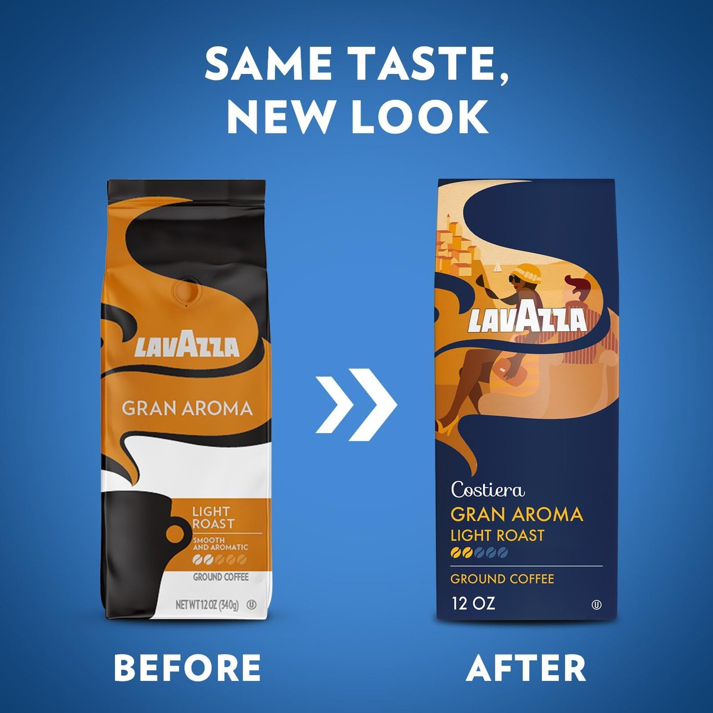 Lavazza Costiera Gran Aroma Ground Coffee, Light Roast, 12oz (Pack of 6), 100% Arabica, Smooth Taste, Ideal for Drip malt-inspired