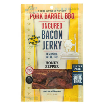 Pork Barrel BBQ Honey Pepper Bacon Jerky - Uncured, Gluten Free, 2 oz