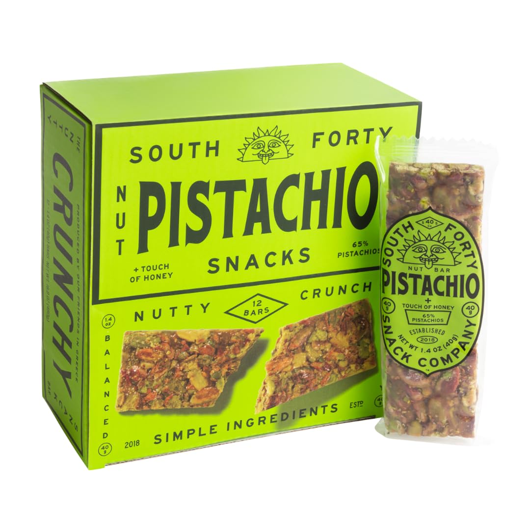 South 40 Snacks Crunchy Pistachio Bar  Just 4 Ingredients  Touch of Honey (40g Bar  Pack of 12)