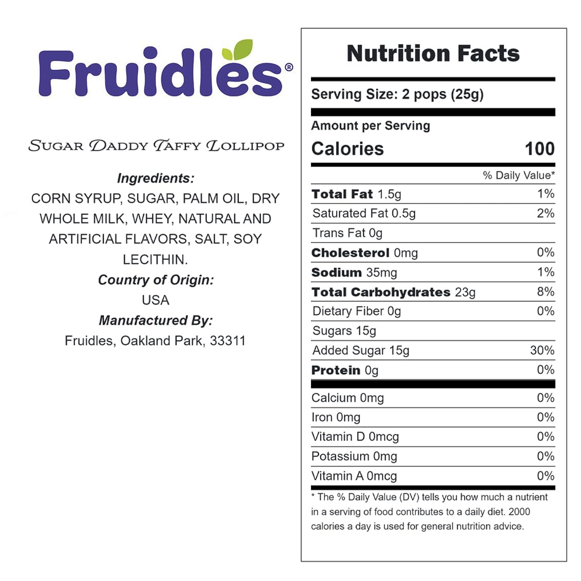 Fruidles Sugar Daddy Taffy Lollipop, Gourmet Milk Caramel Candy, Individually Wrapped, 8 Ounce