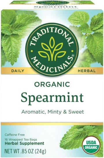 Traditional Medicinals Organic Spearmint Herbal Tea, Healthy & Refreshing, (Pack of 2) - 32 Tea Bags Total